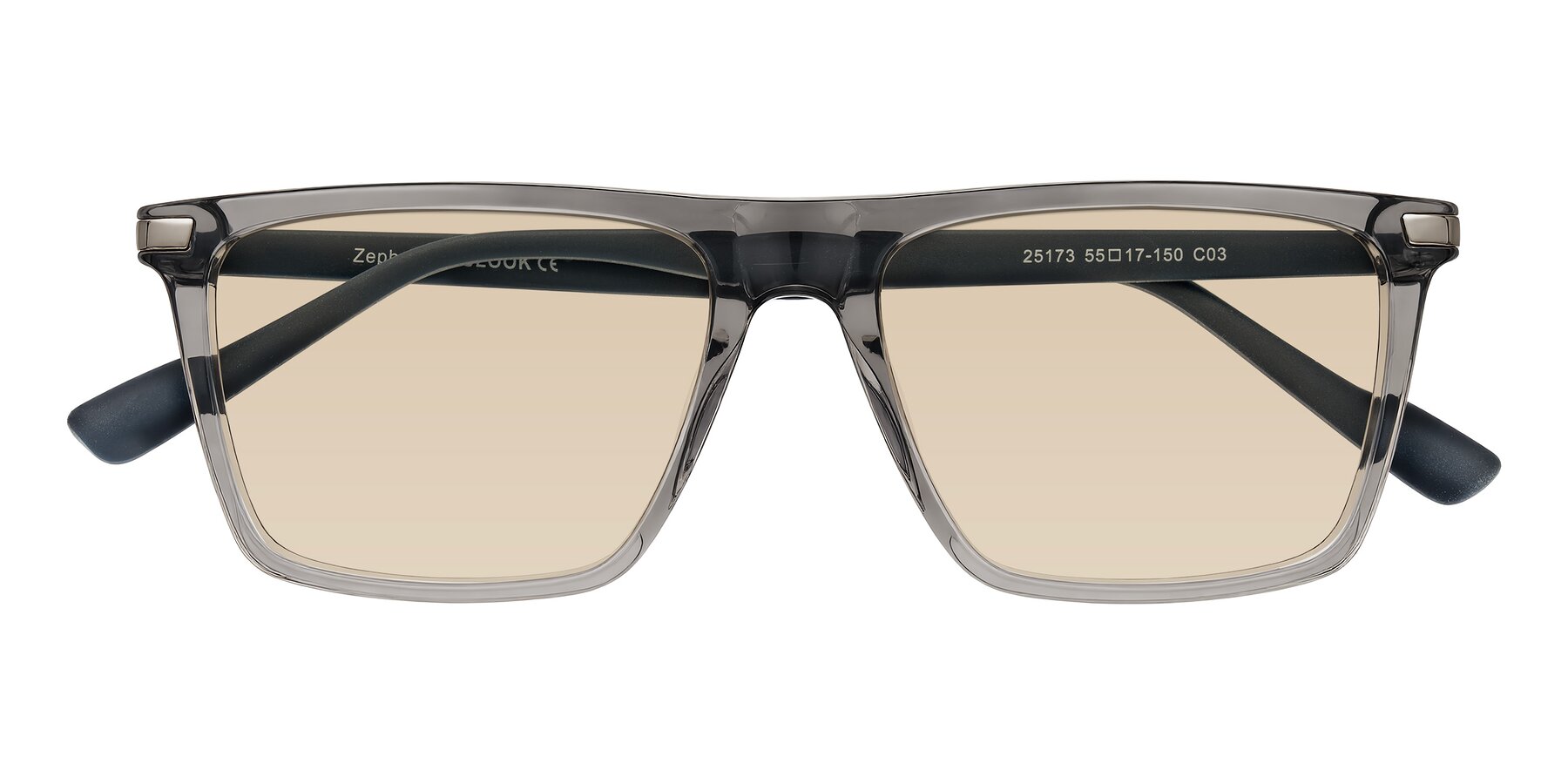 Folded Front of Zephyr in Transparent Gray with Light Brown Tinted Lenses