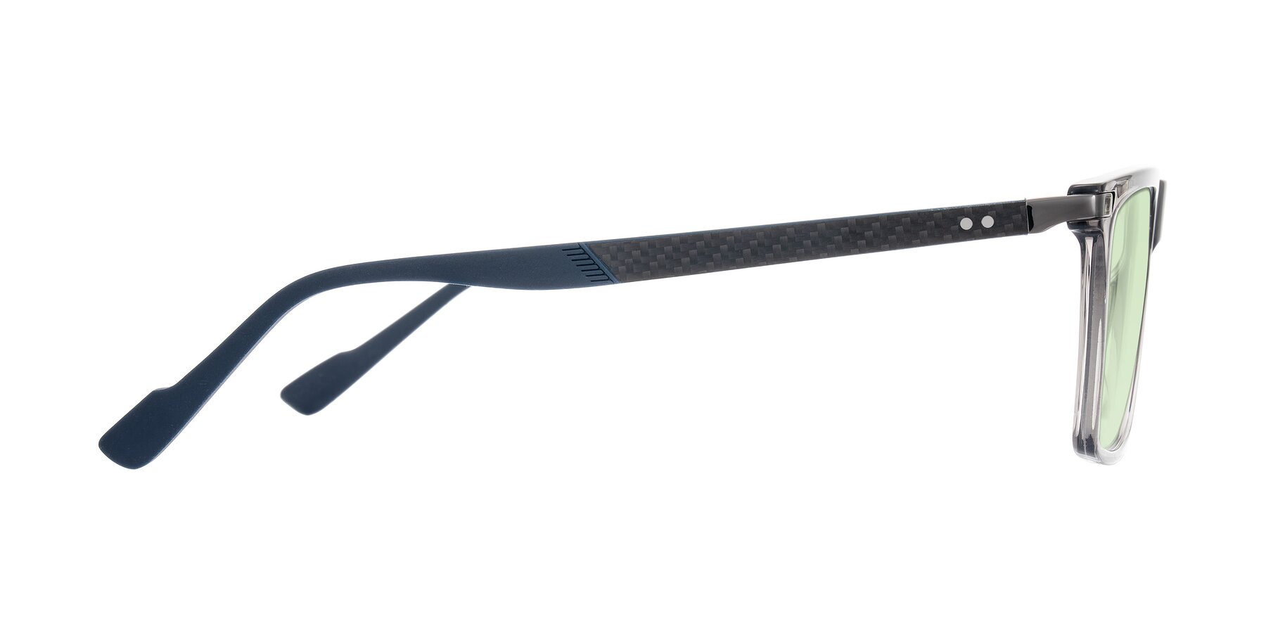 Side of Zephyr in Transparent Gray with Light Green Tinted Lenses