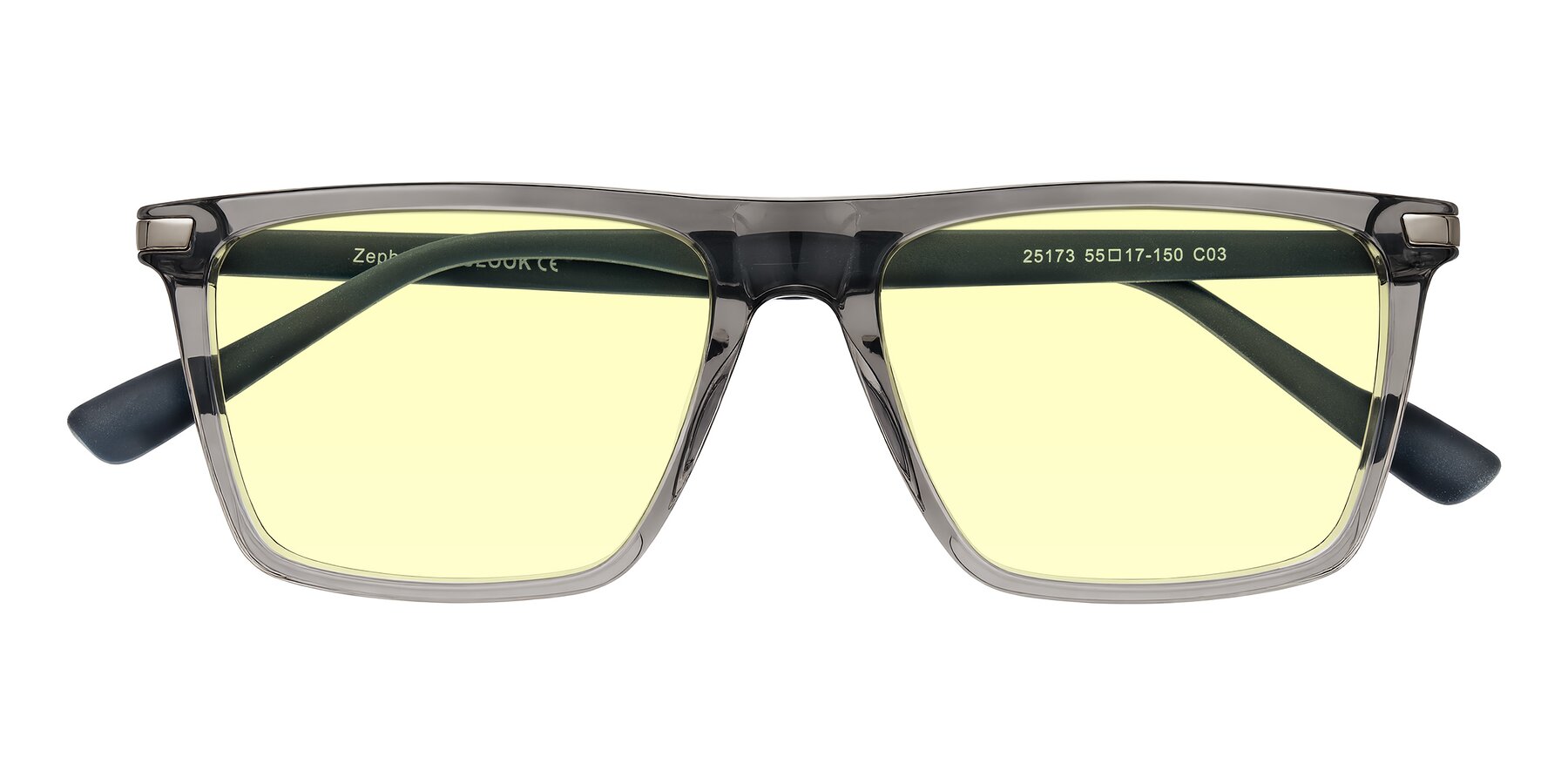 Folded Front of Zephyr in Transparent Gray with Light Yellow Tinted Lenses