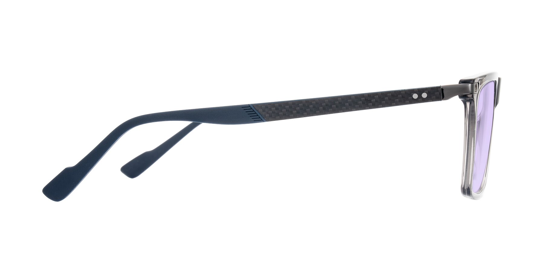 Side of Zephyr in Transparent Gray with Light Purple Tinted Lenses