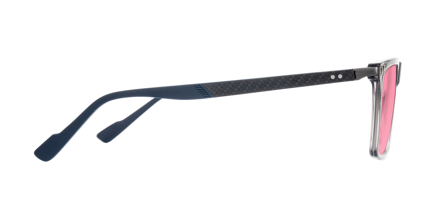 Side of Zephyr in Transparent Gray with Pink Tinted Lenses