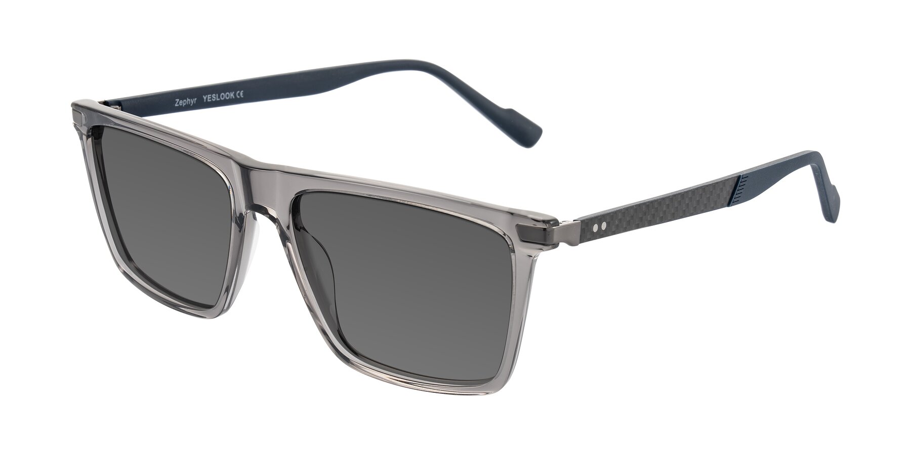 Angle of Zephyr in Transparent Gray with Medium Gray Tinted Lenses