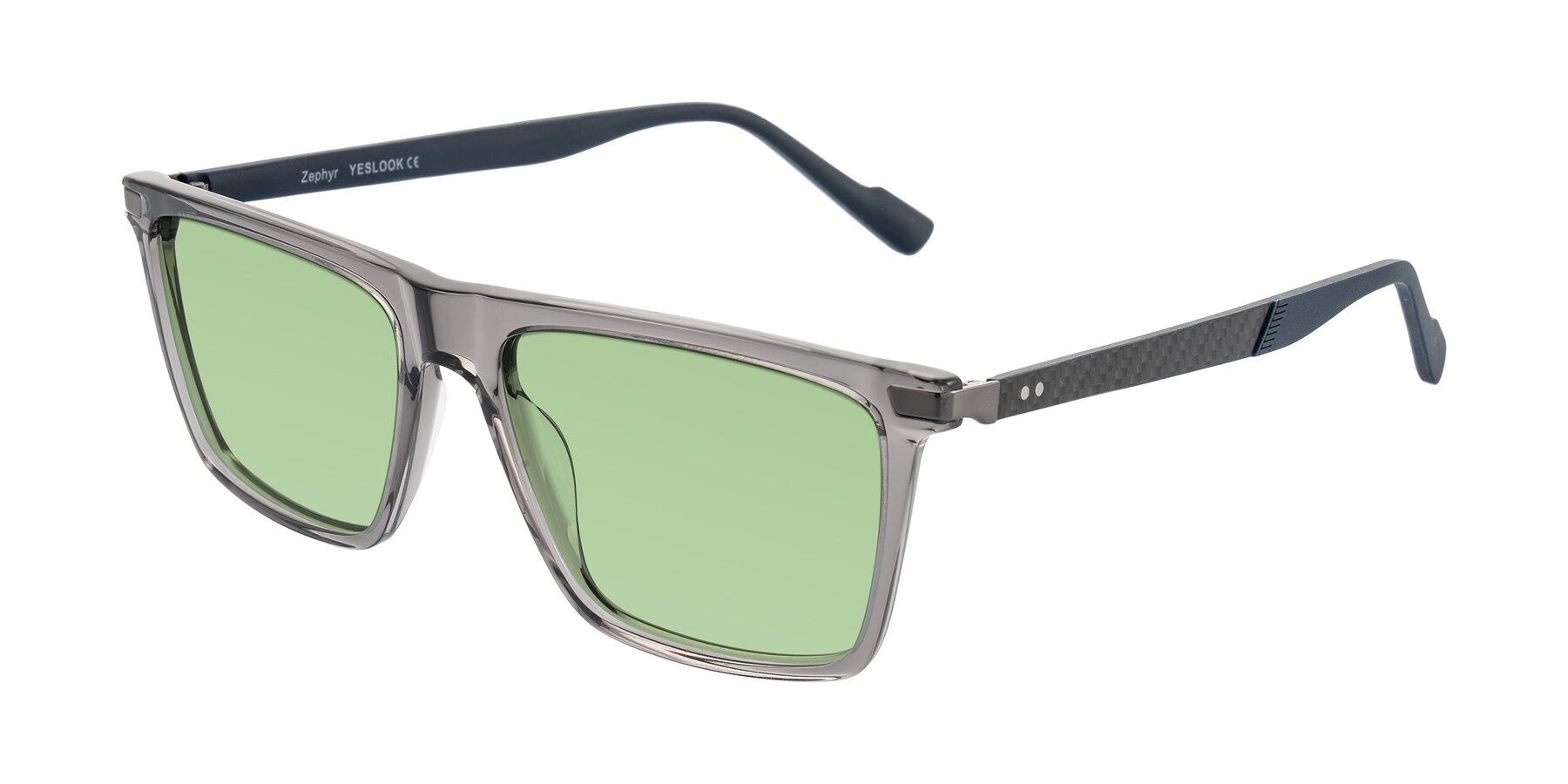 Angle of Zephyr in Transparent Gray with Medium Green Tinted Lenses