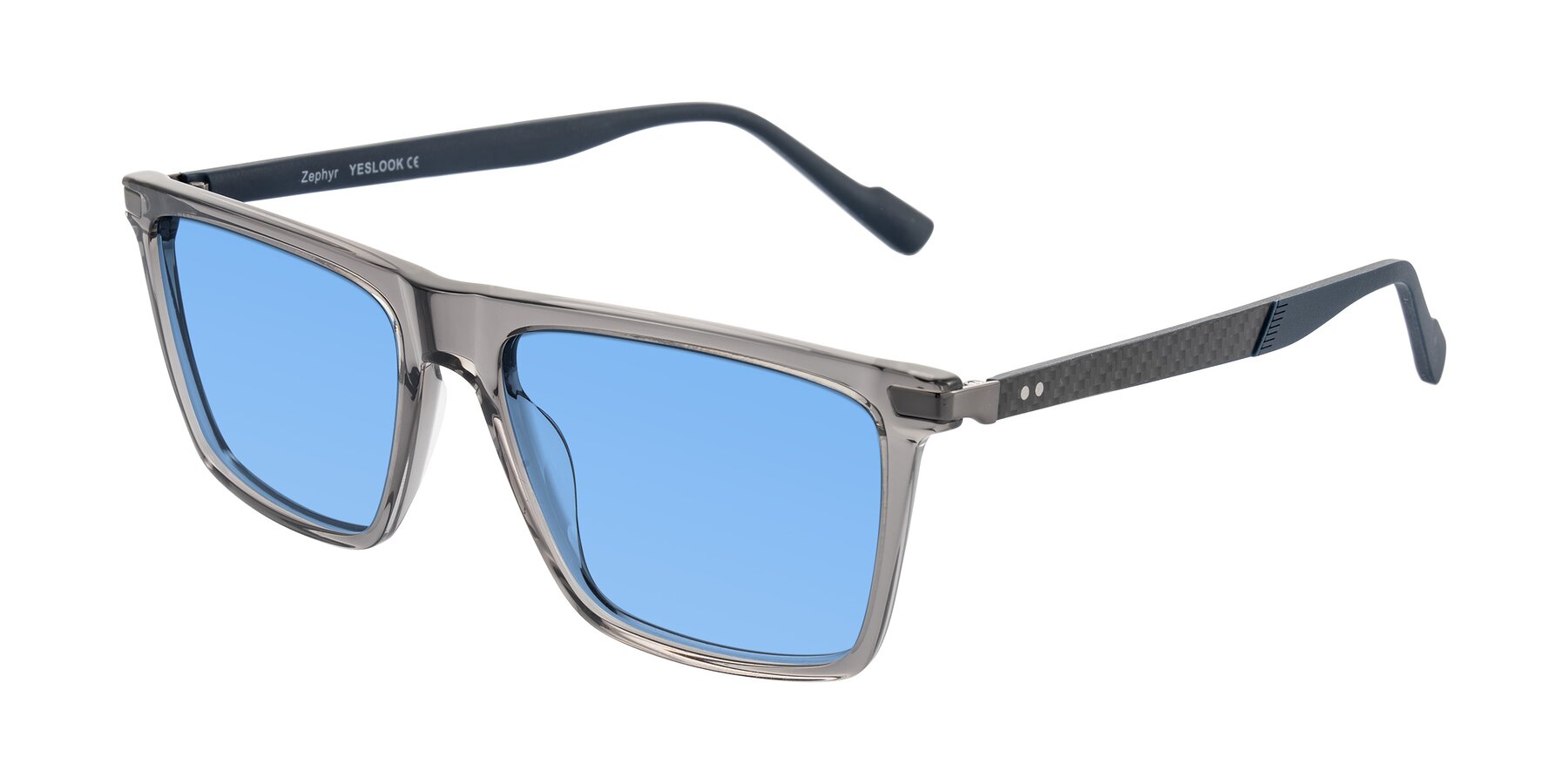 Angle of Zephyr in Transparent Gray with Medium Blue Tinted Lenses
