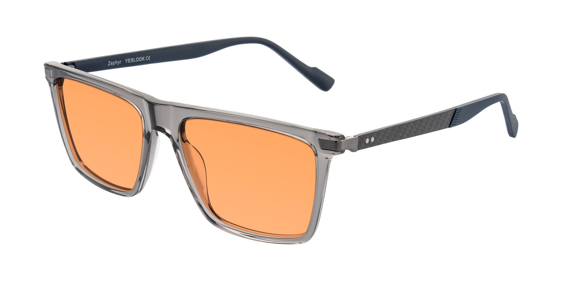 Angle of Zephyr in Transparent Gray with Medium Orange Tinted Lenses