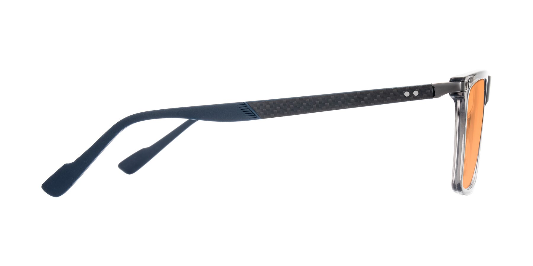 Side of Zephyr in Transparent Gray with Medium Orange Tinted Lenses