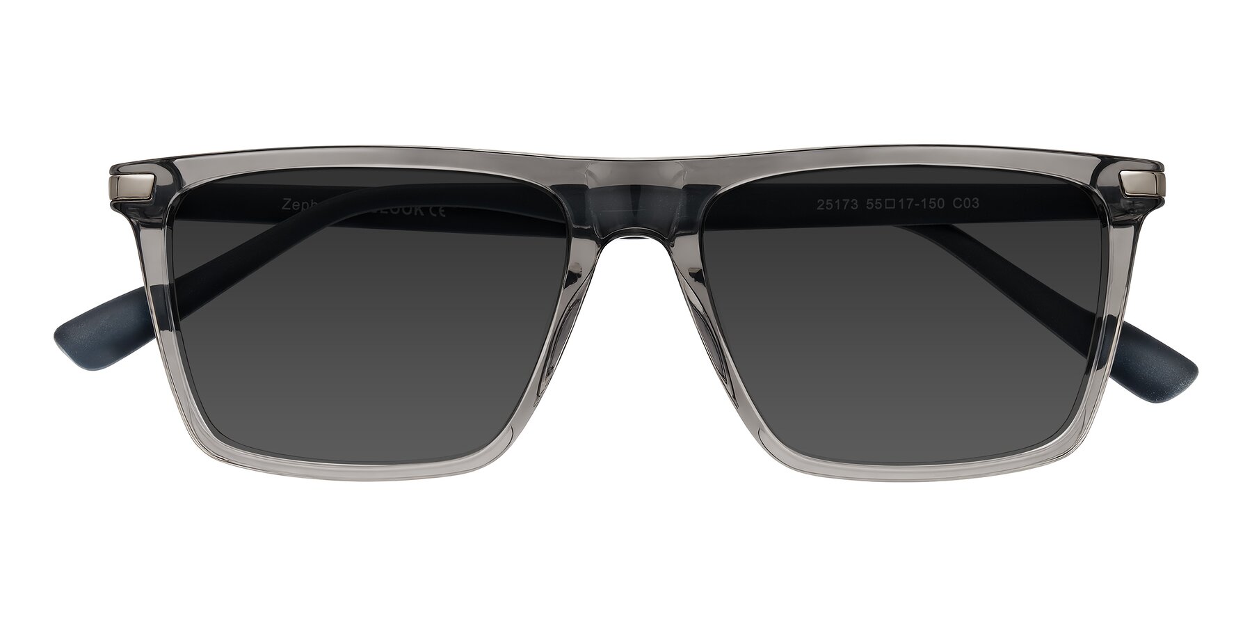 Folded Front of Zephyr in Transparent Gray with Gray Tinted Lenses