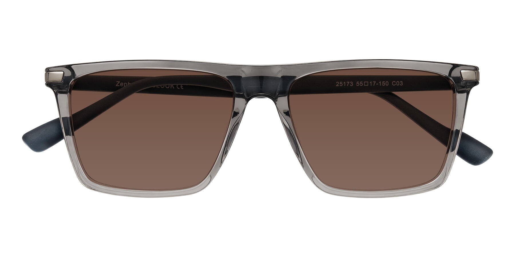 Folded Front of Zephyr in Transparent Gray with Brown Tinted Lenses