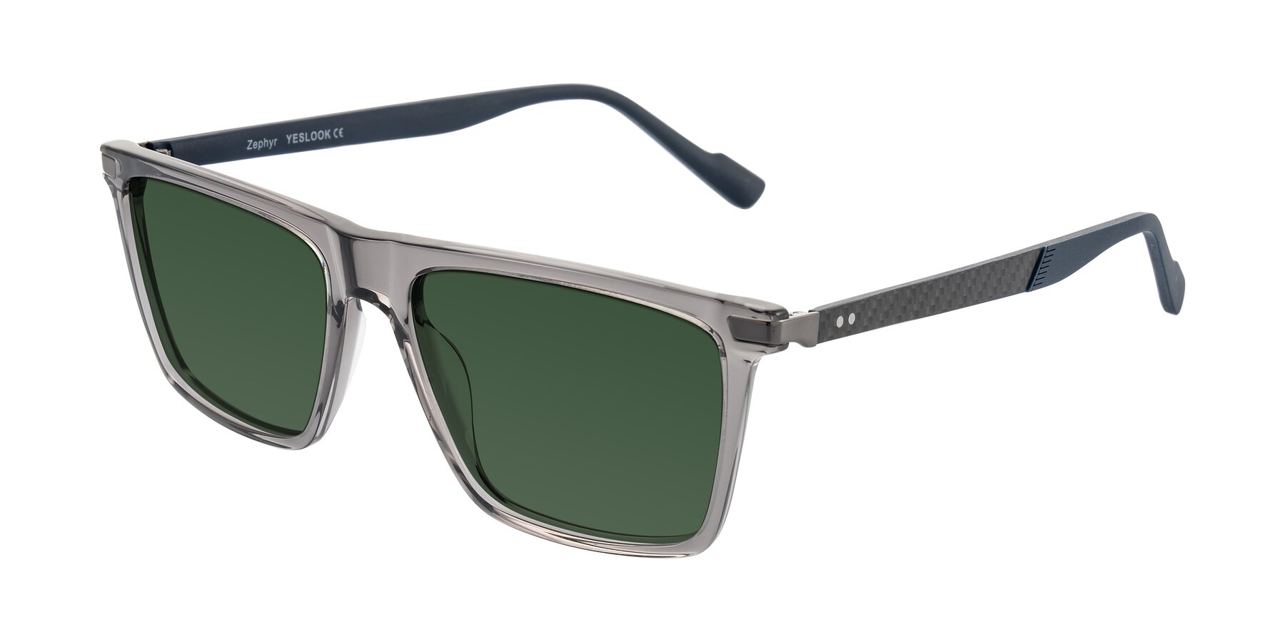 Angle of Zephyr in Transparent Gray with Green Tinted Lenses