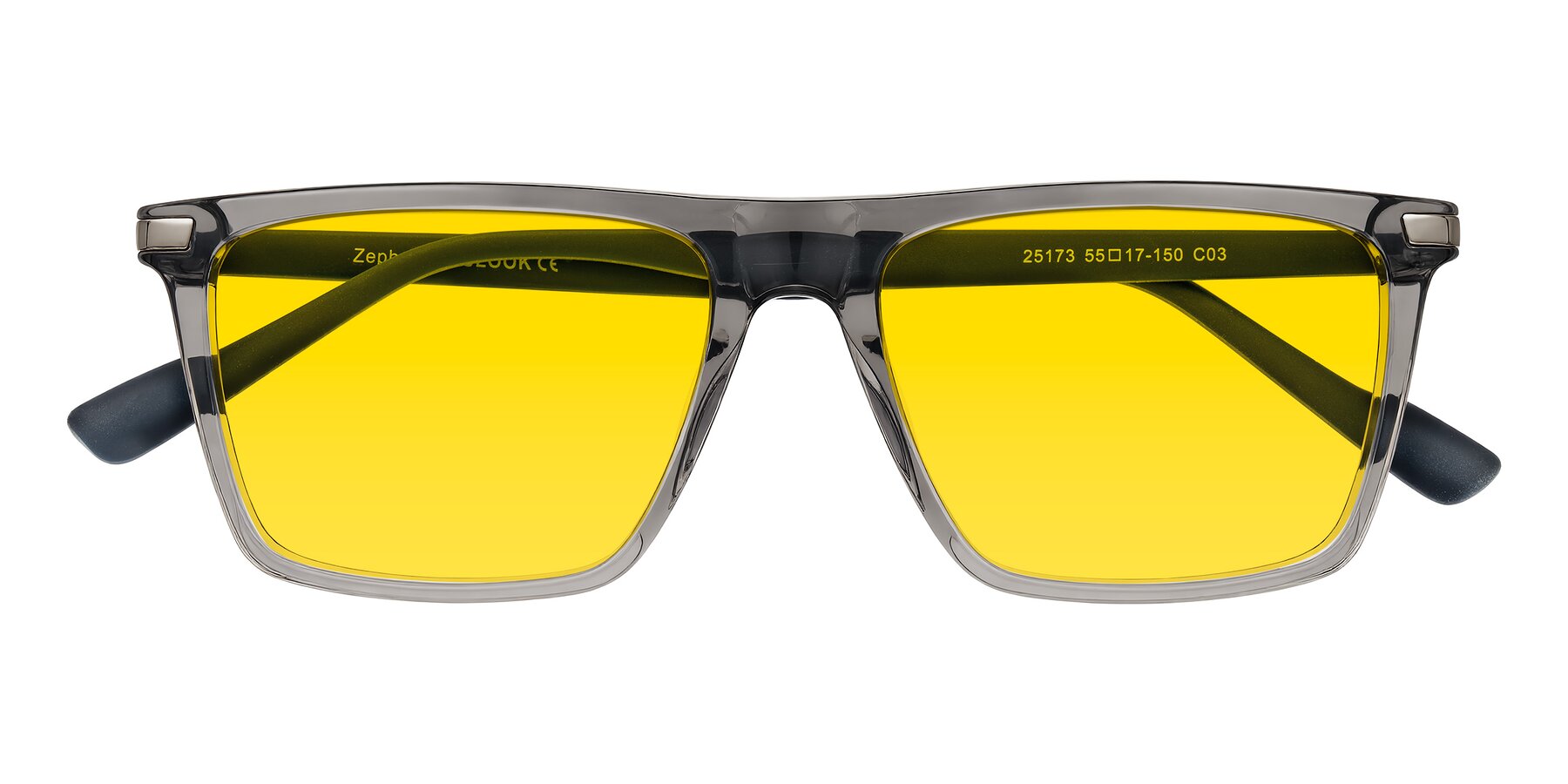 Folded Front of Zephyr in Transparent Gray with Yellow Tinted Lenses