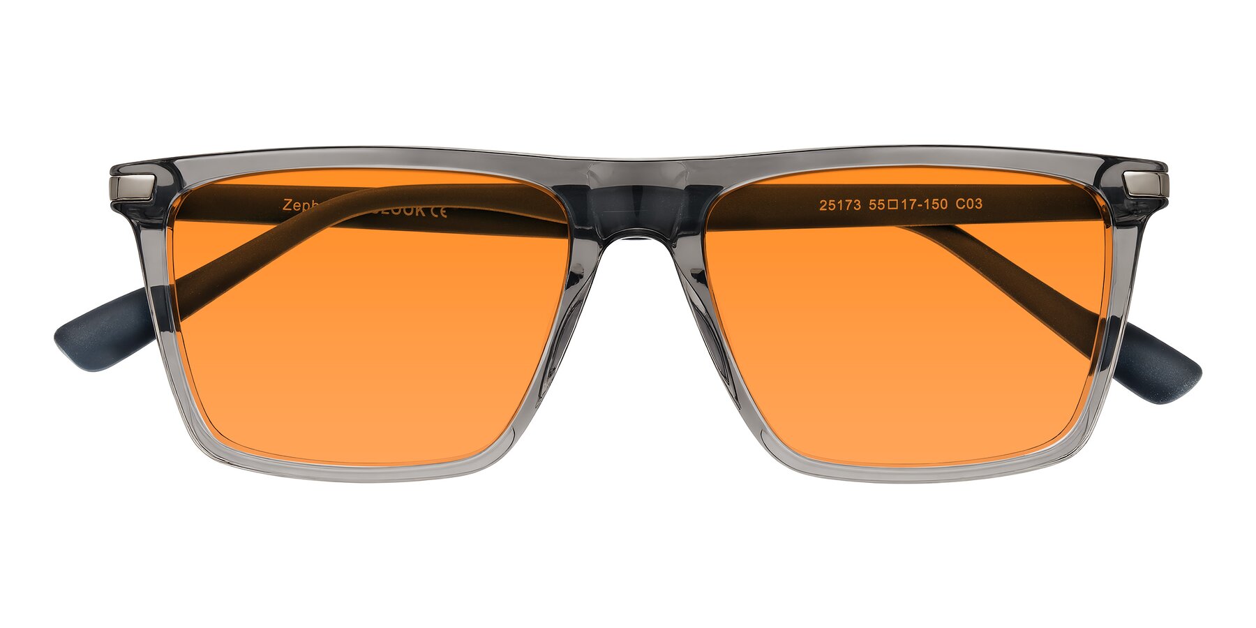 Folded Front of Zephyr in Transparent Gray with Orange Tinted Lenses