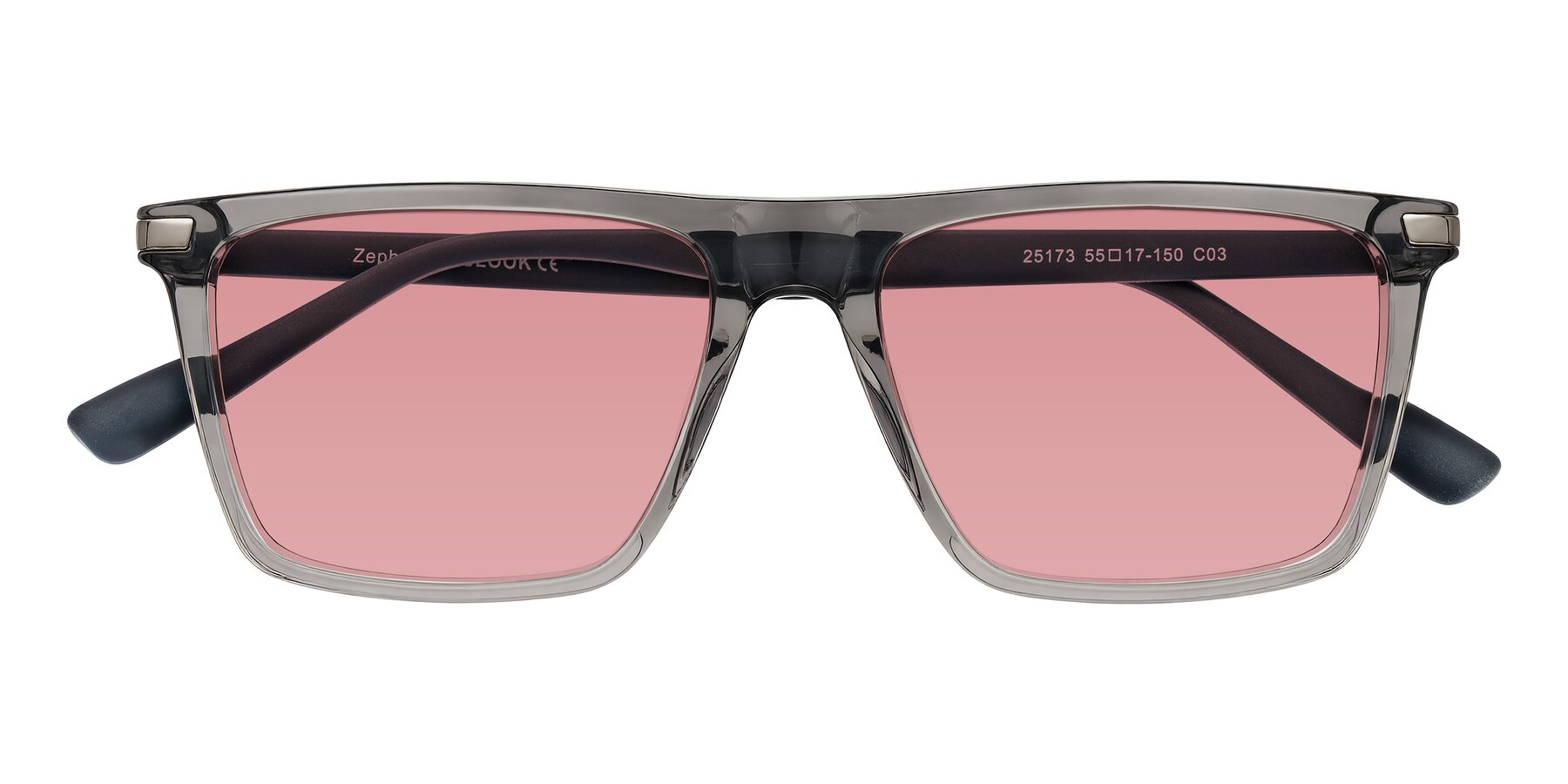 Folded Front of Zephyr in Transparent Gray with Medium Garnet Tinted Lenses