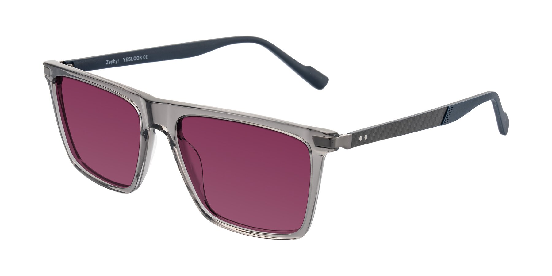 Angle of Zephyr in Transparent Gray with Wine Tinted Lenses