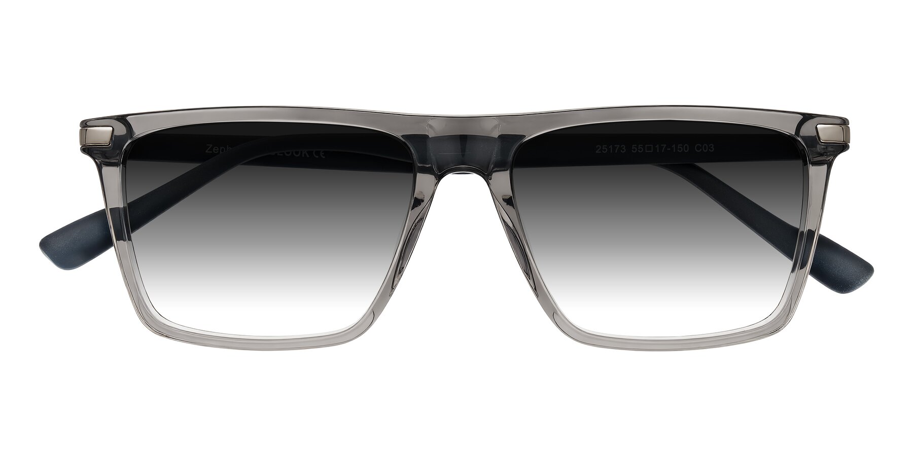 Folded Front of Zephyr in Transparent Gray with Gray Gradient Lenses