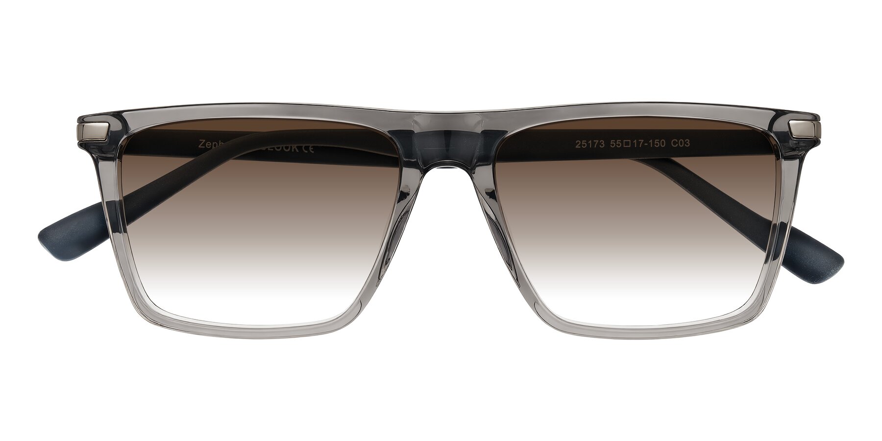 Folded Front of Zephyr in Transparent Gray with Brown Gradient Lenses