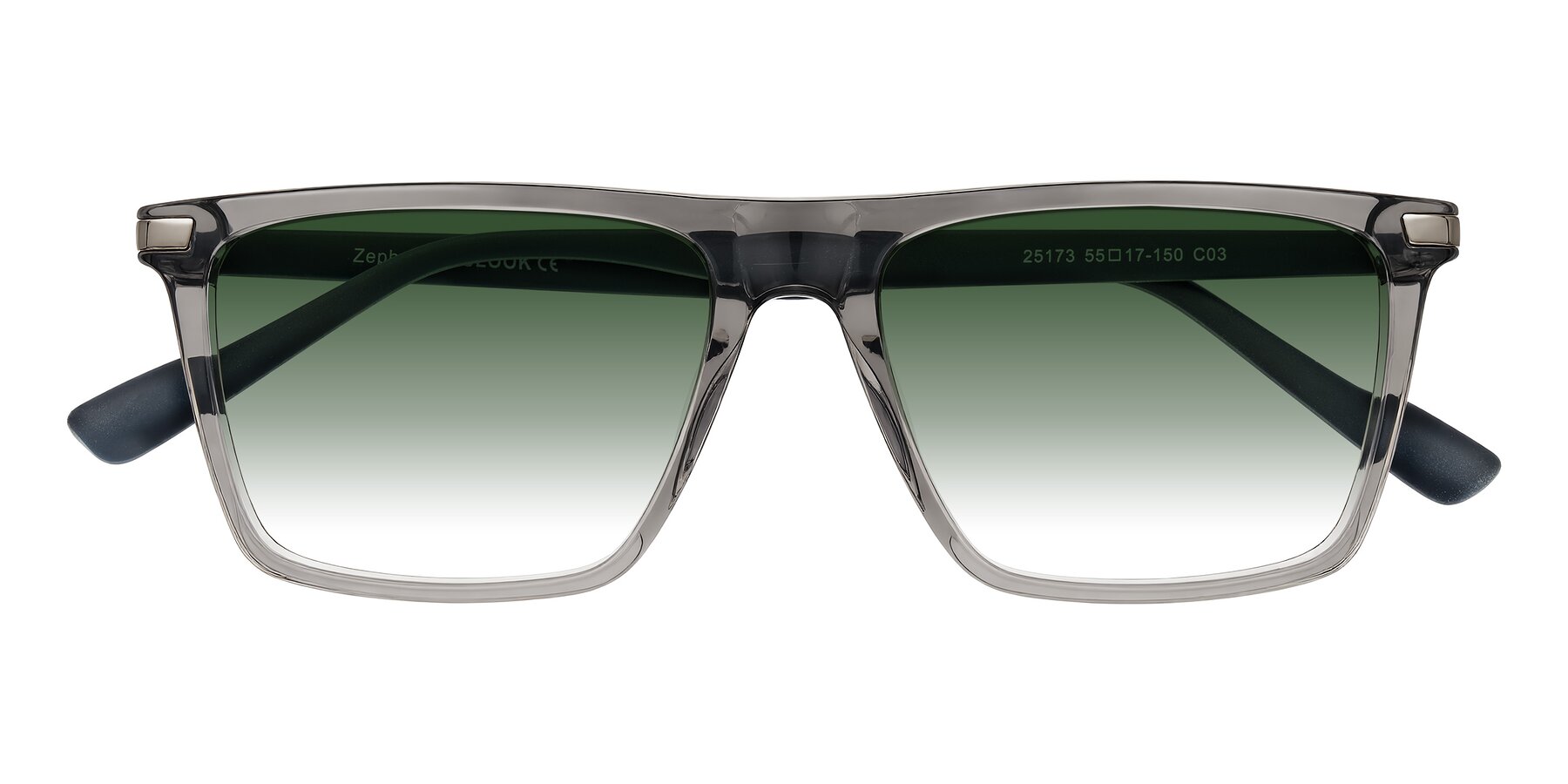 Folded Front of Zephyr in Transparent Gray with Green Gradient Lenses