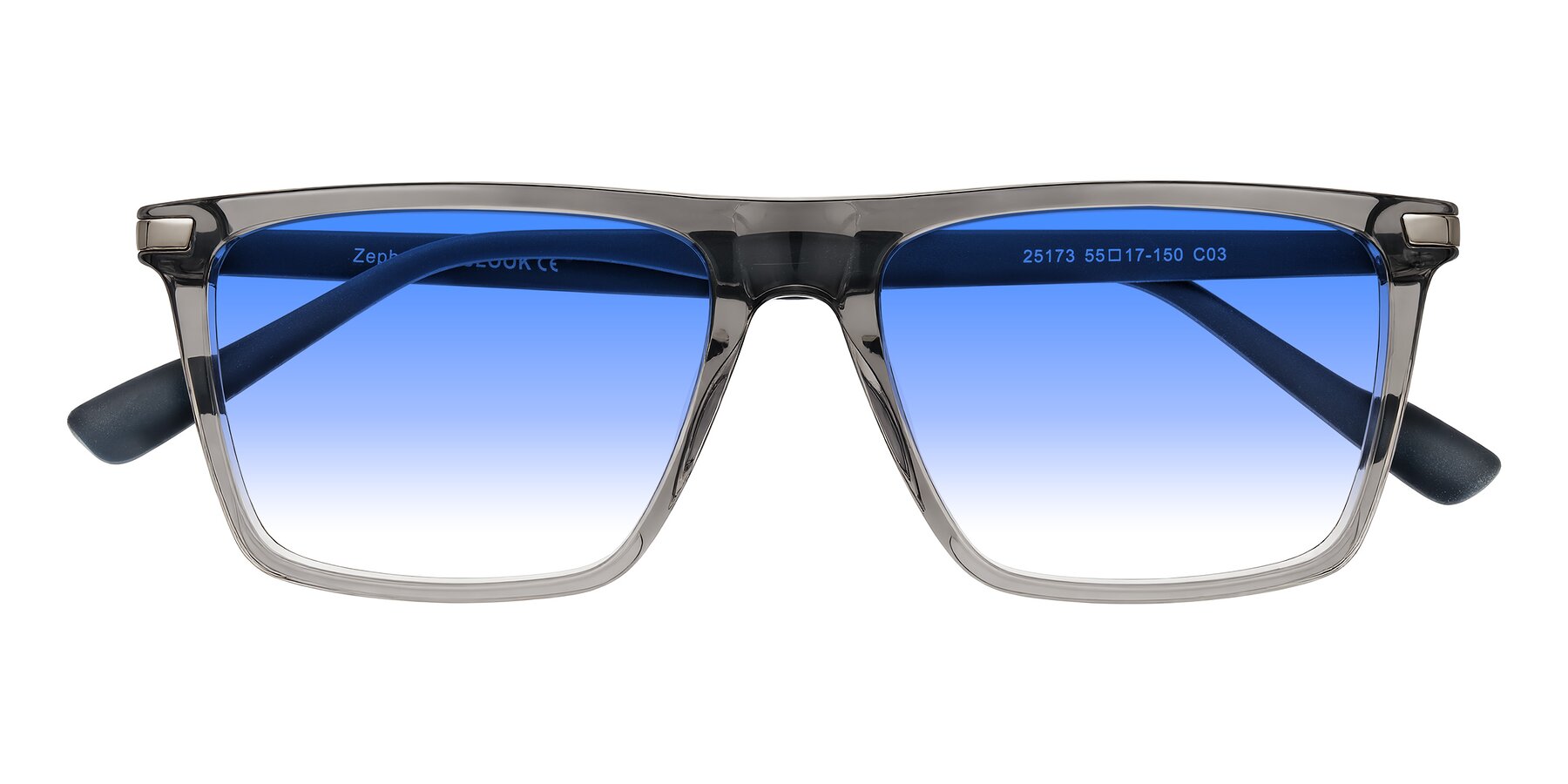 Folded Front of Zephyr in Transparent Gray with Blue Gradient Lenses
