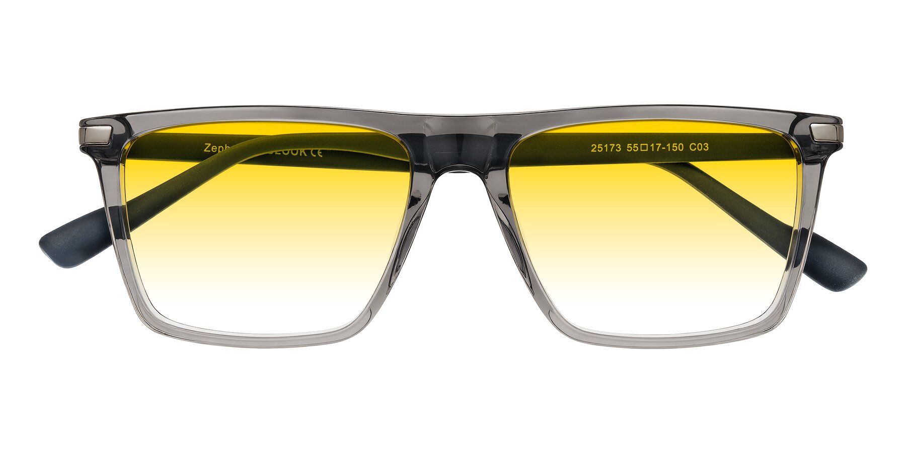 Folded Front of Zephyr in Transparent Gray with Yellow Gradient Lenses