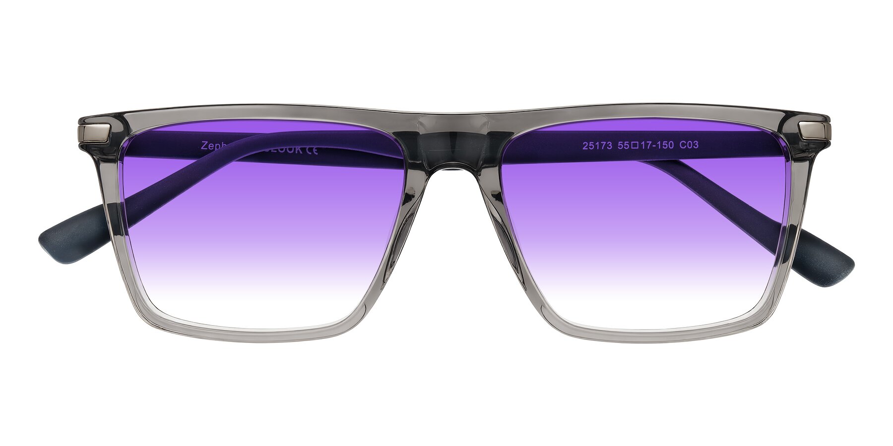 Folded Front of Zephyr in Transparent Gray with Purple Gradient Lenses