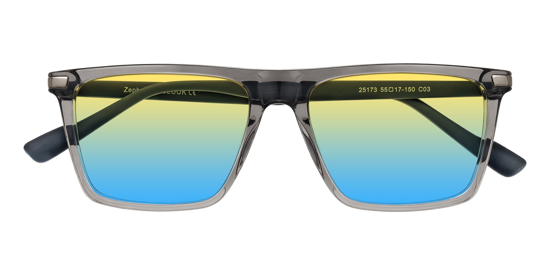 Folded Front of Zephyr in Transparent Gray with Yellow / Blue Gradient Lenses