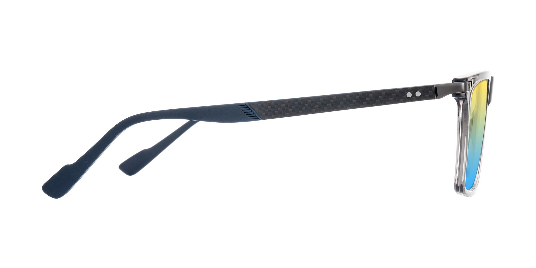 Side of Zephyr in Transparent Gray with Yellow / Blue Gradient Lenses