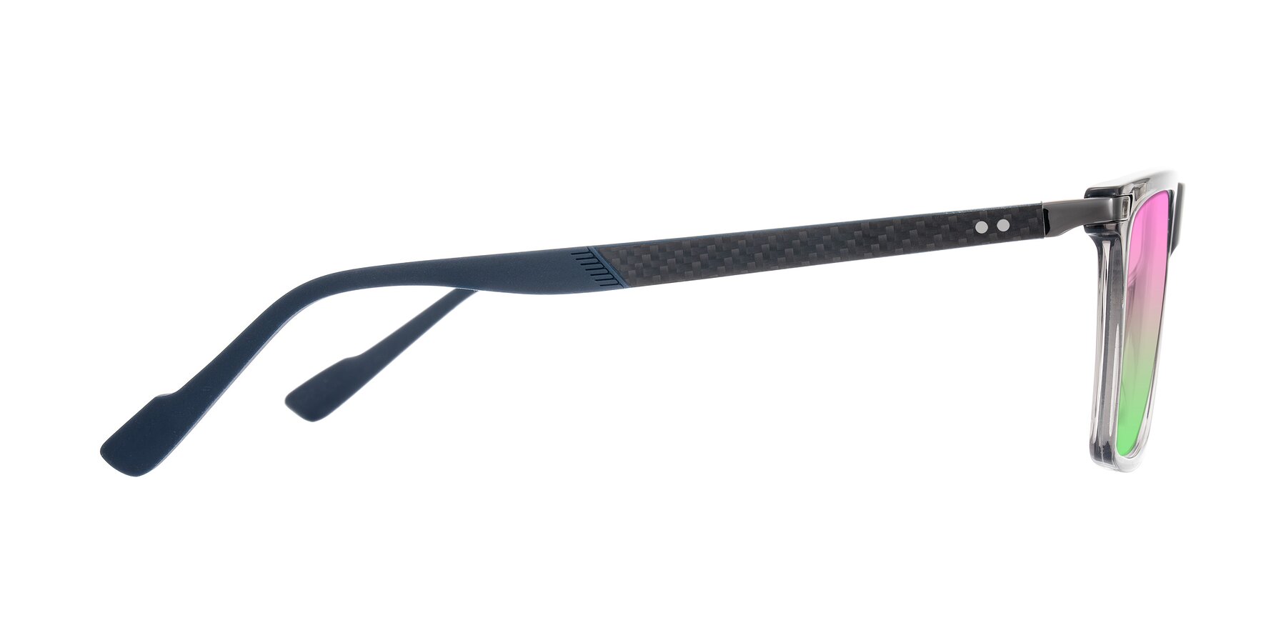 Side of Zephyr in Transparent Gray with Pink / Green Gradient Lenses