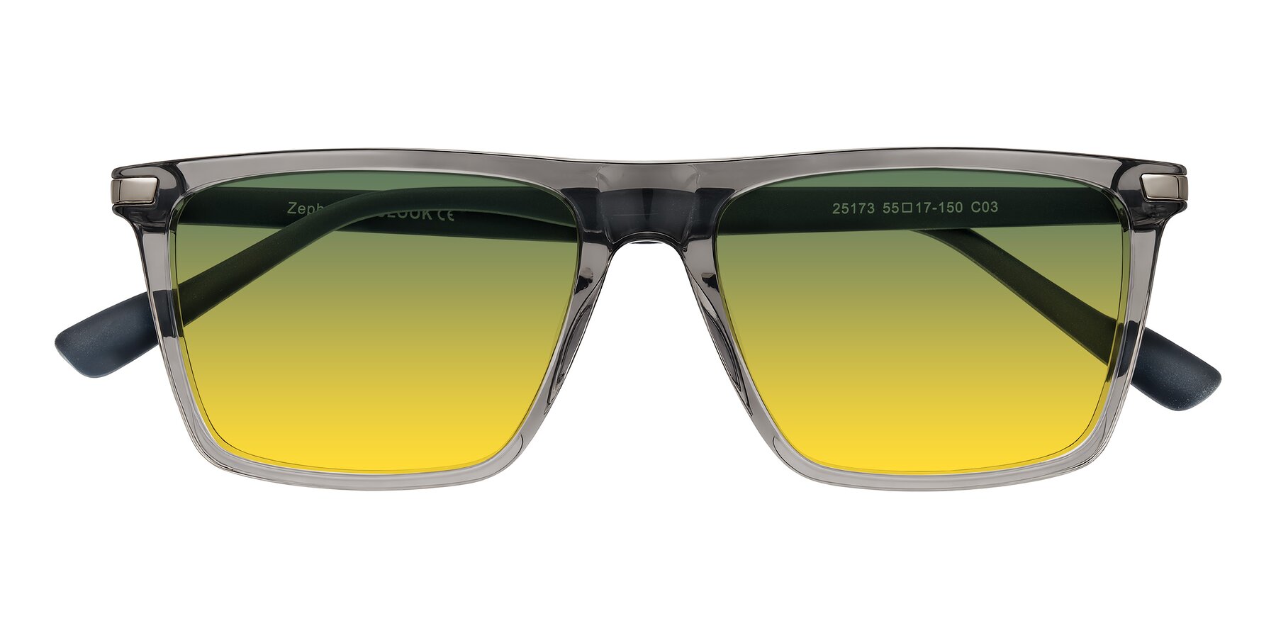Folded Front of Zephyr in Transparent Gray with Green / Yellow Gradient Lenses