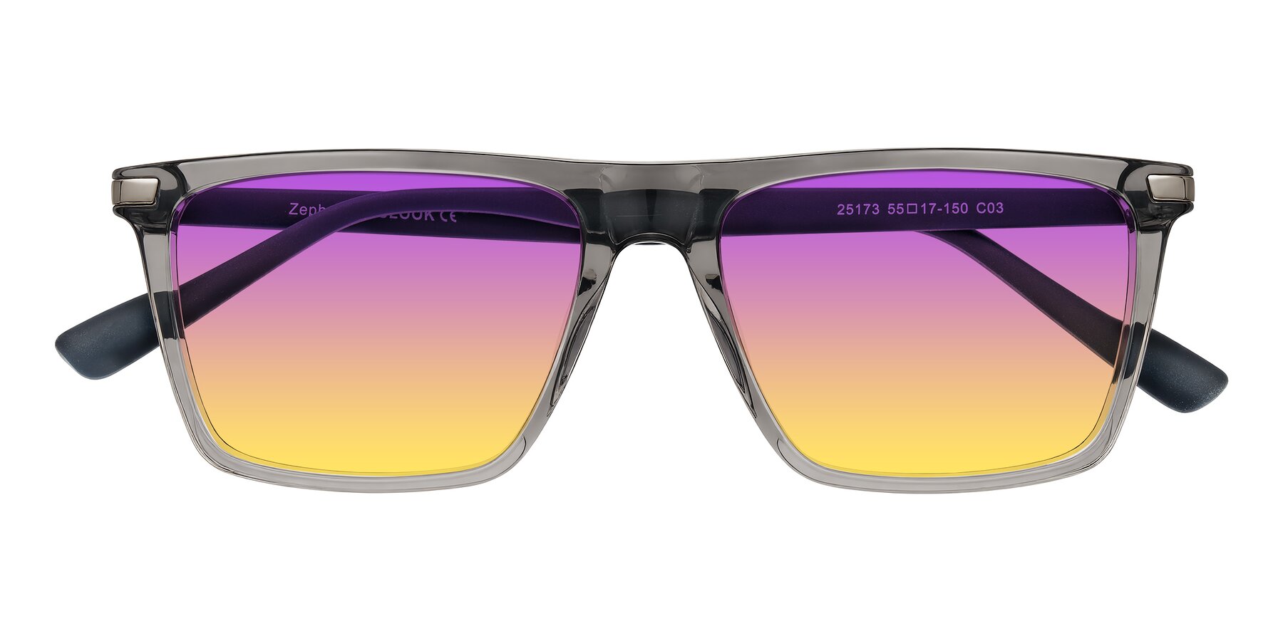 Folded Front of Zephyr in Transparent Gray with Purple / Yellow Gradient Lenses