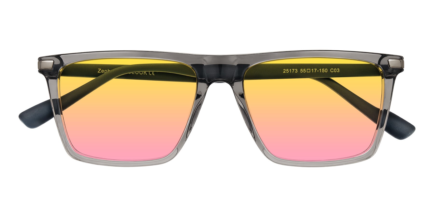 Folded Front of Zephyr in Transparent Gray with Yellow / Pink Gradient Lenses