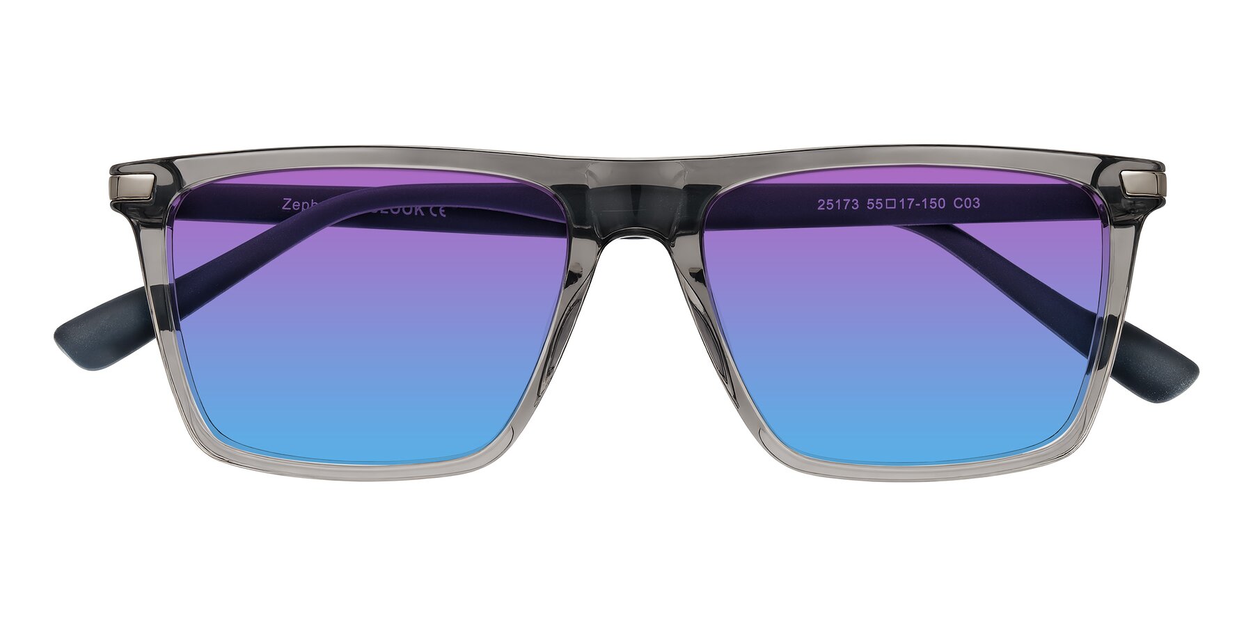 Folded Front of Zephyr in Transparent Gray with Purple / Blue Gradient Lenses