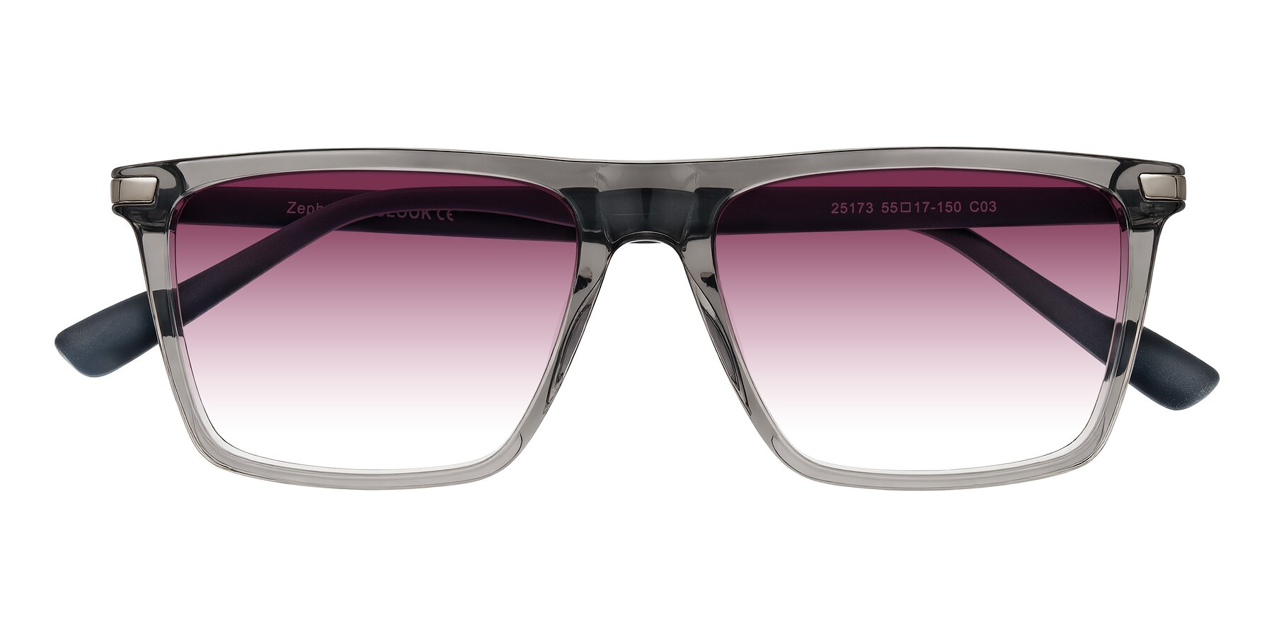 Folded Front of Zephyr in Transparent Gray with Wine Gradient Lenses