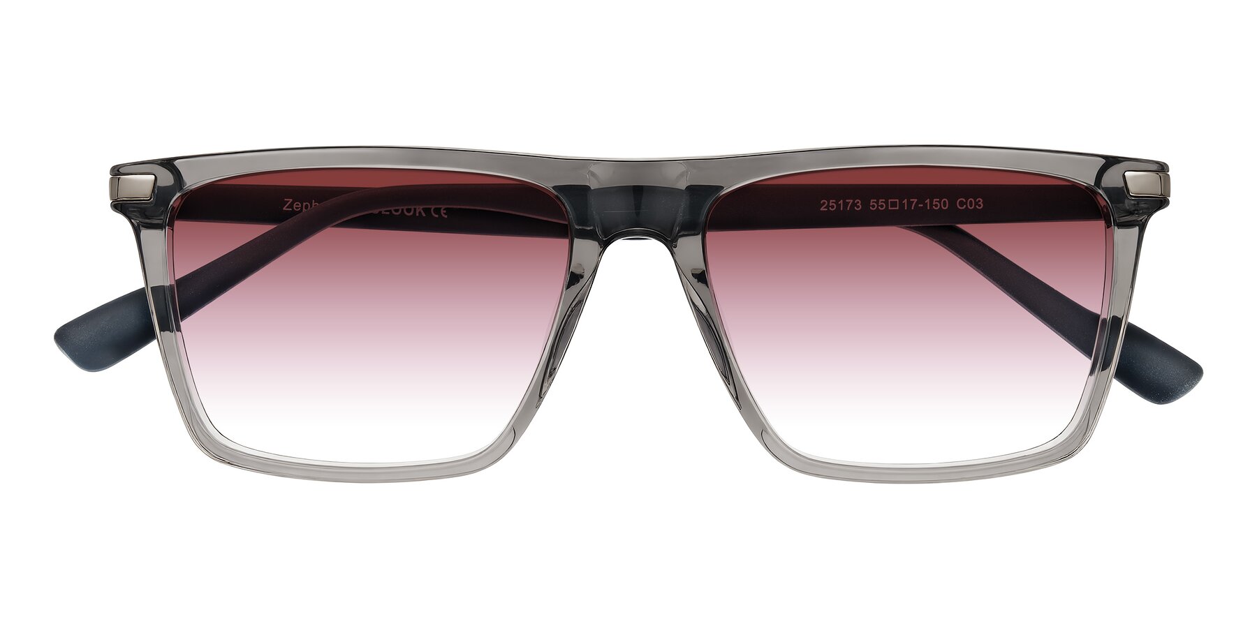 Folded Front of Zephyr in Transparent Gray with Garnet Gradient Lenses