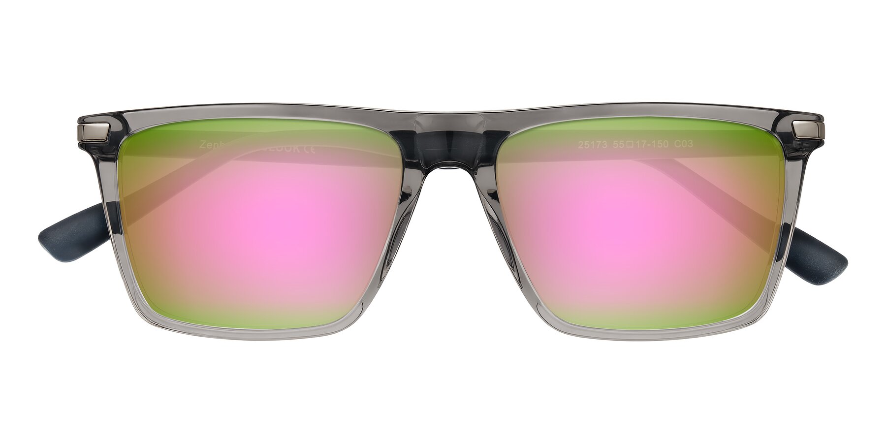 Folded Front of Zephyr in Transparent Gray with Pink Mirrored Lenses