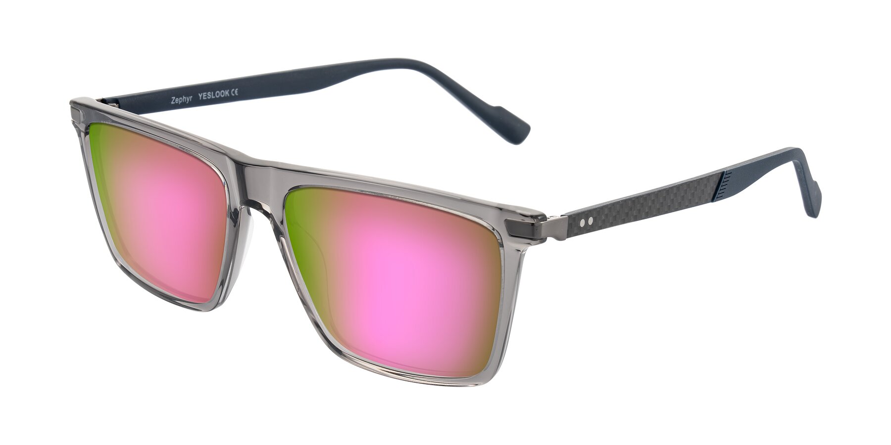 Angle of Zephyr in Transparent Gray with Pink Mirrored Lenses