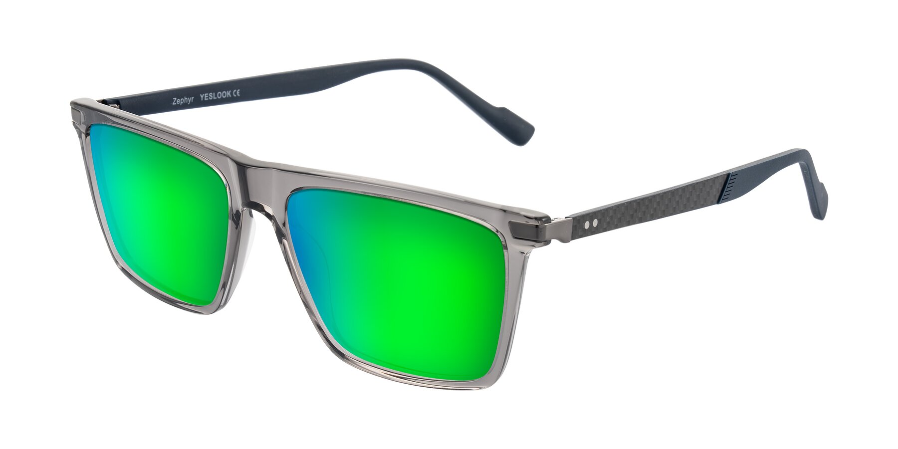 Angle of Zephyr in Transparent Gray with Green Mirrored Lenses