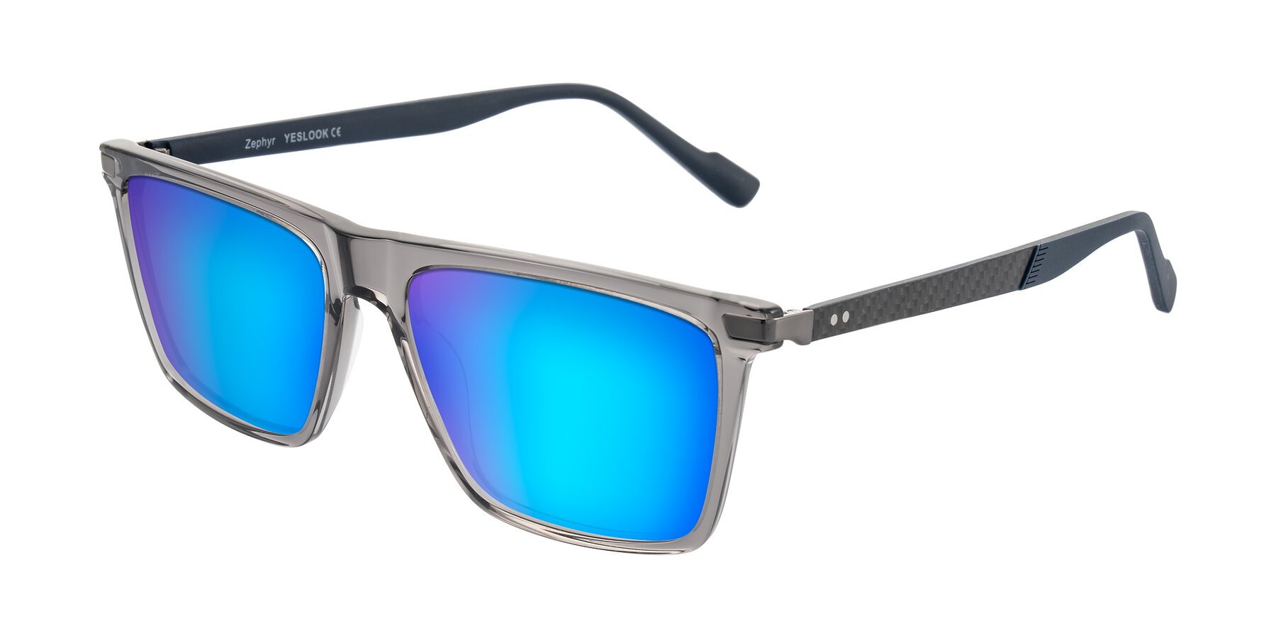 Angle of Zephyr in Transparent Gray with Blue Mirrored Lenses