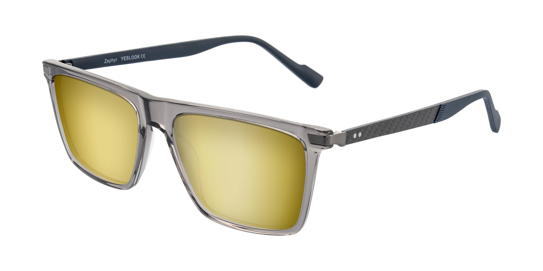 Angle of Zephyr in Transparent Gray with Gold Mirrored Lenses