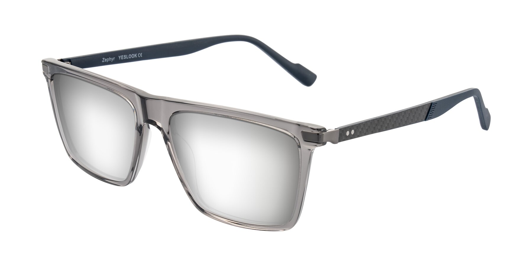 Angle of Zephyr in Transparent Gray with Silver Mirrored Lenses