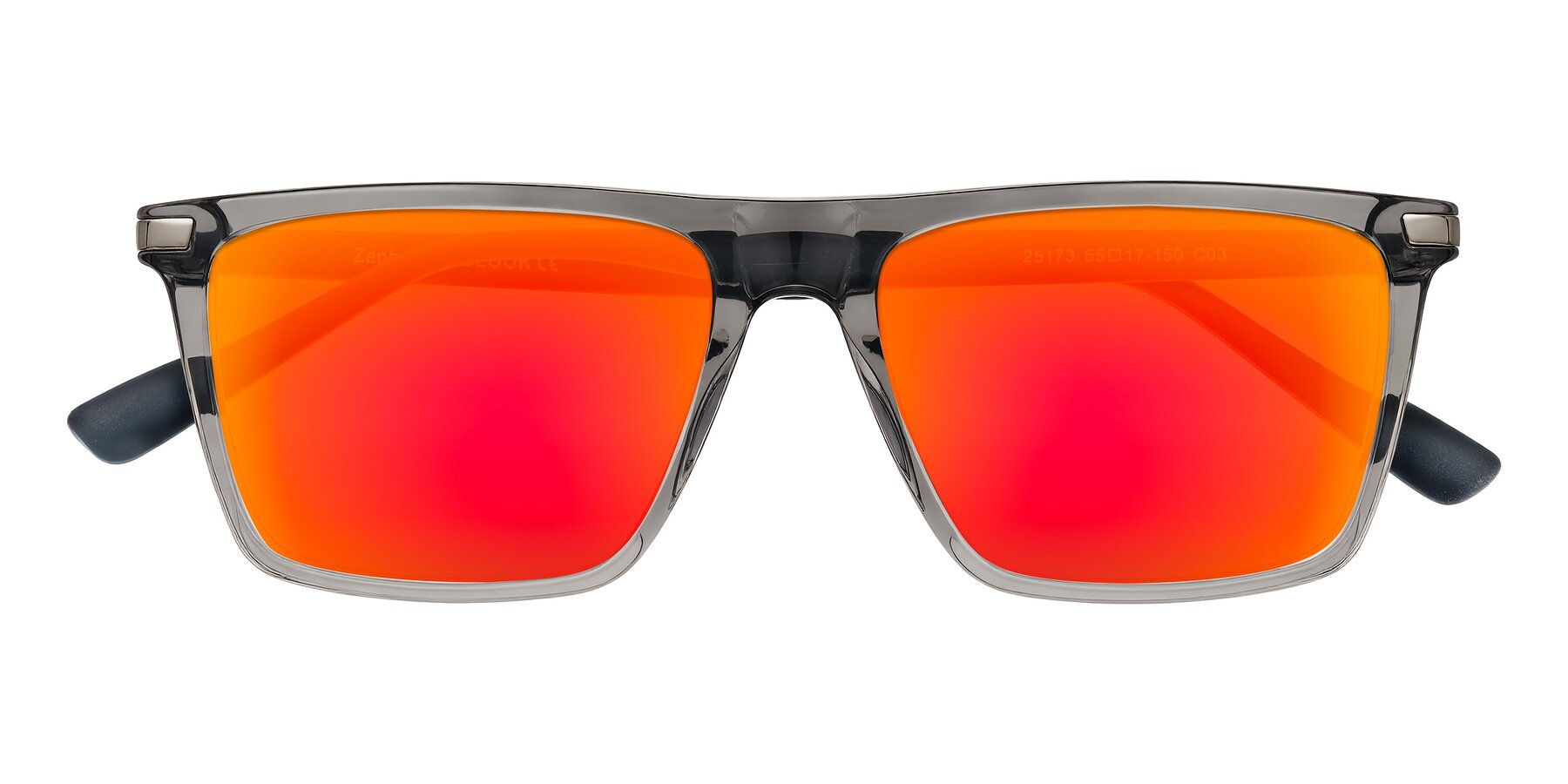 Folded Front of Zephyr in Transparent Gray with Red Gold Mirrored Lenses