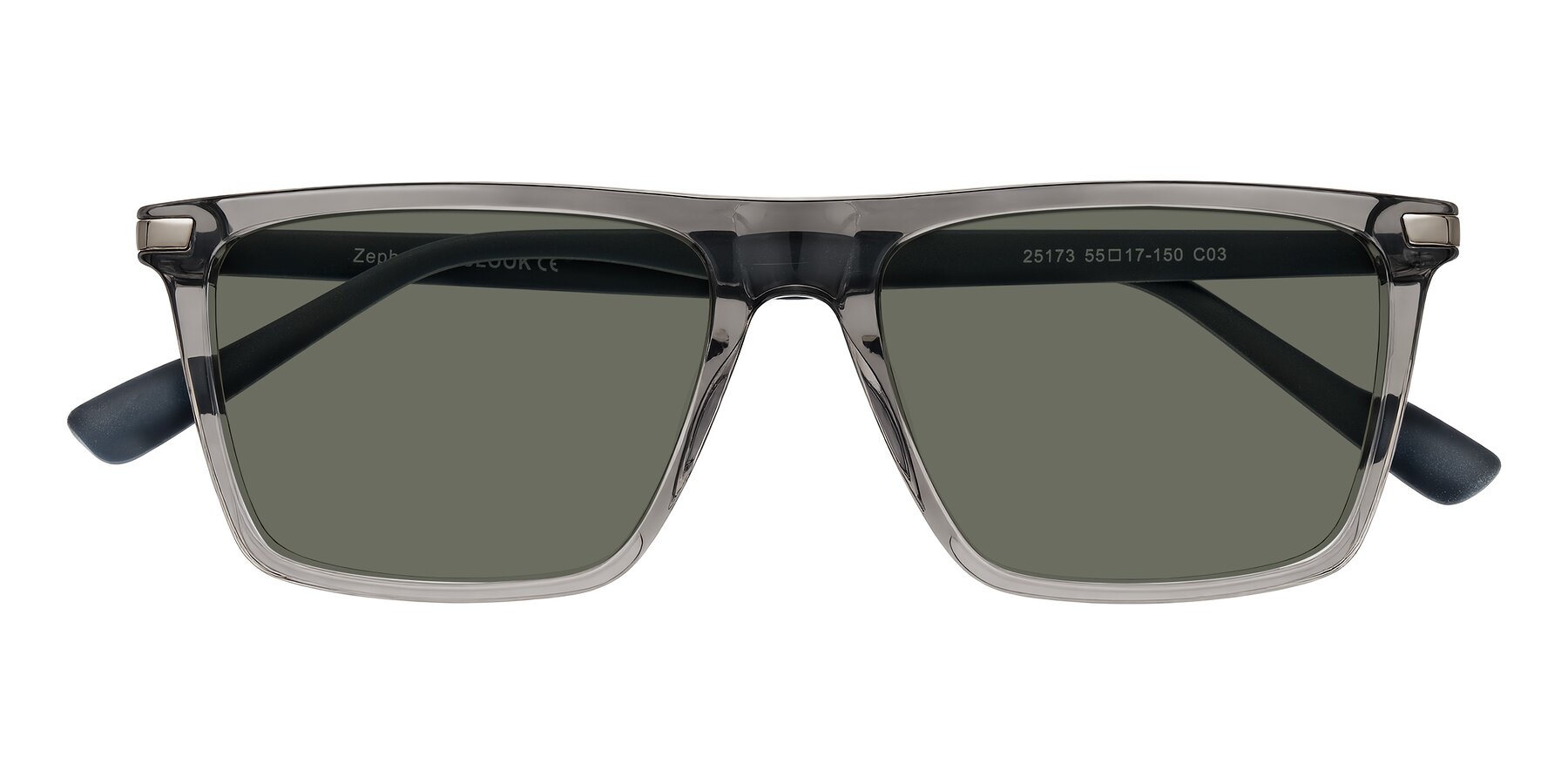 Folded Front of Zephyr in Transparent Gray with Gray Polarized Lenses