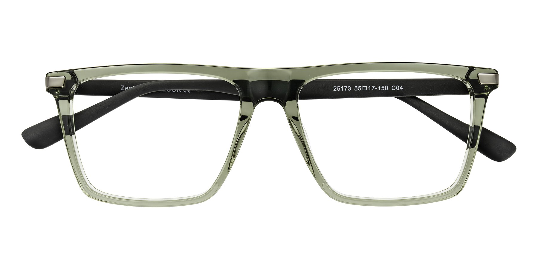 Folded Front of Zephyr in Transparent Green/Black with Clear Eyeglass Lenses