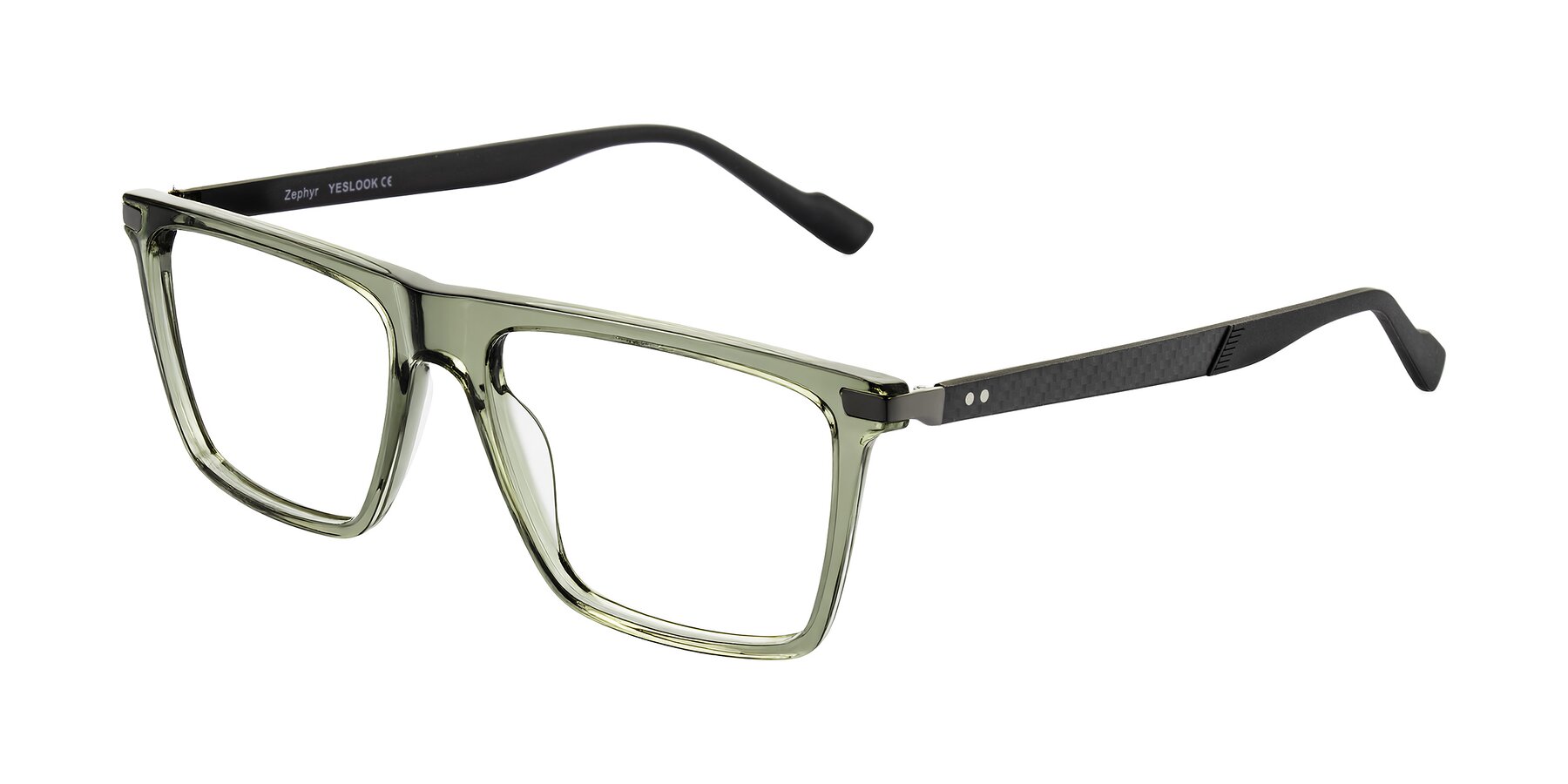 Angle of Zephyr in Transparent Green/Black with Clear Eyeglass Lenses