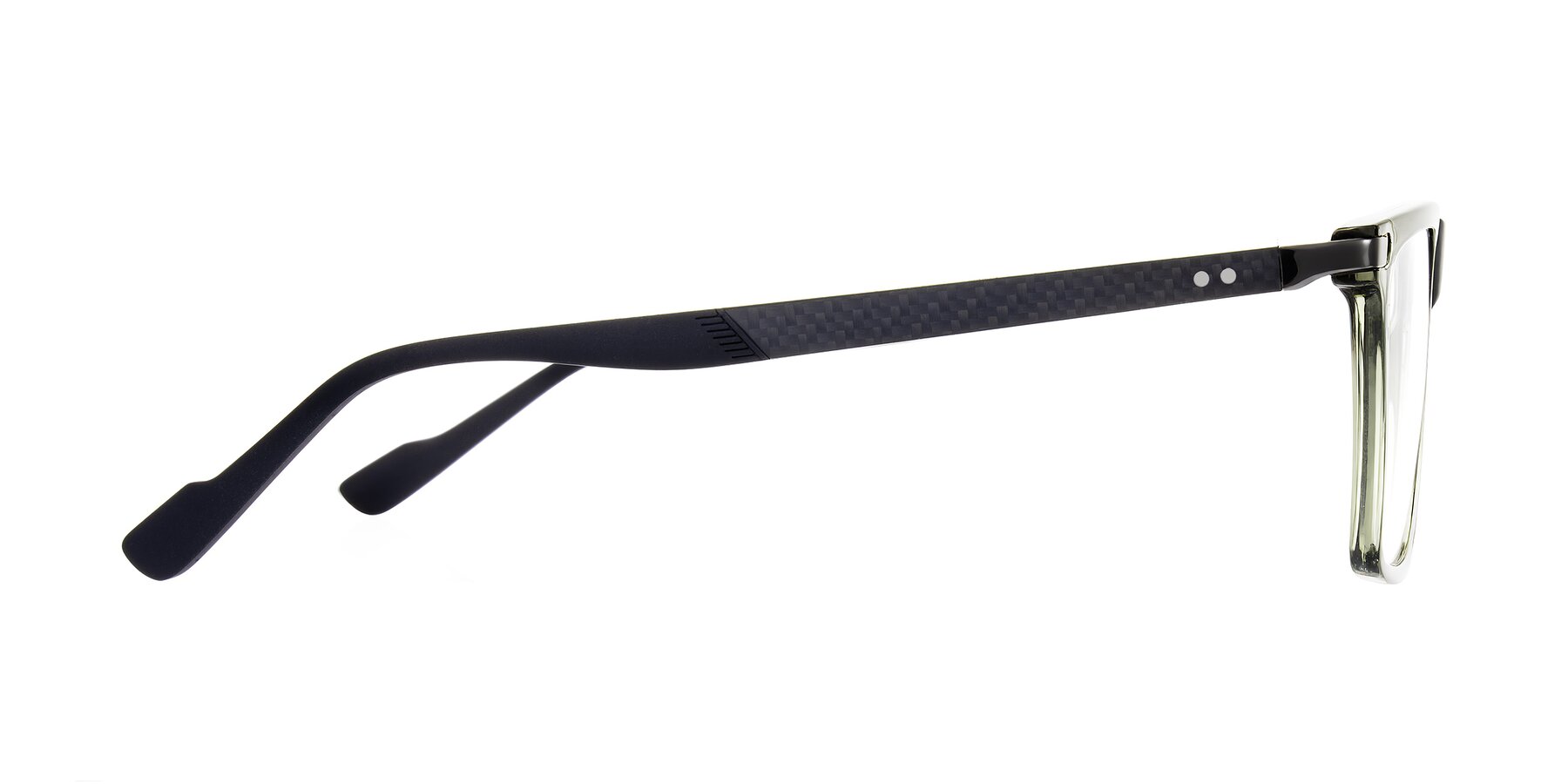 Side of Zephyr in Transparent Green/Black with Clear Eyeglass Lenses