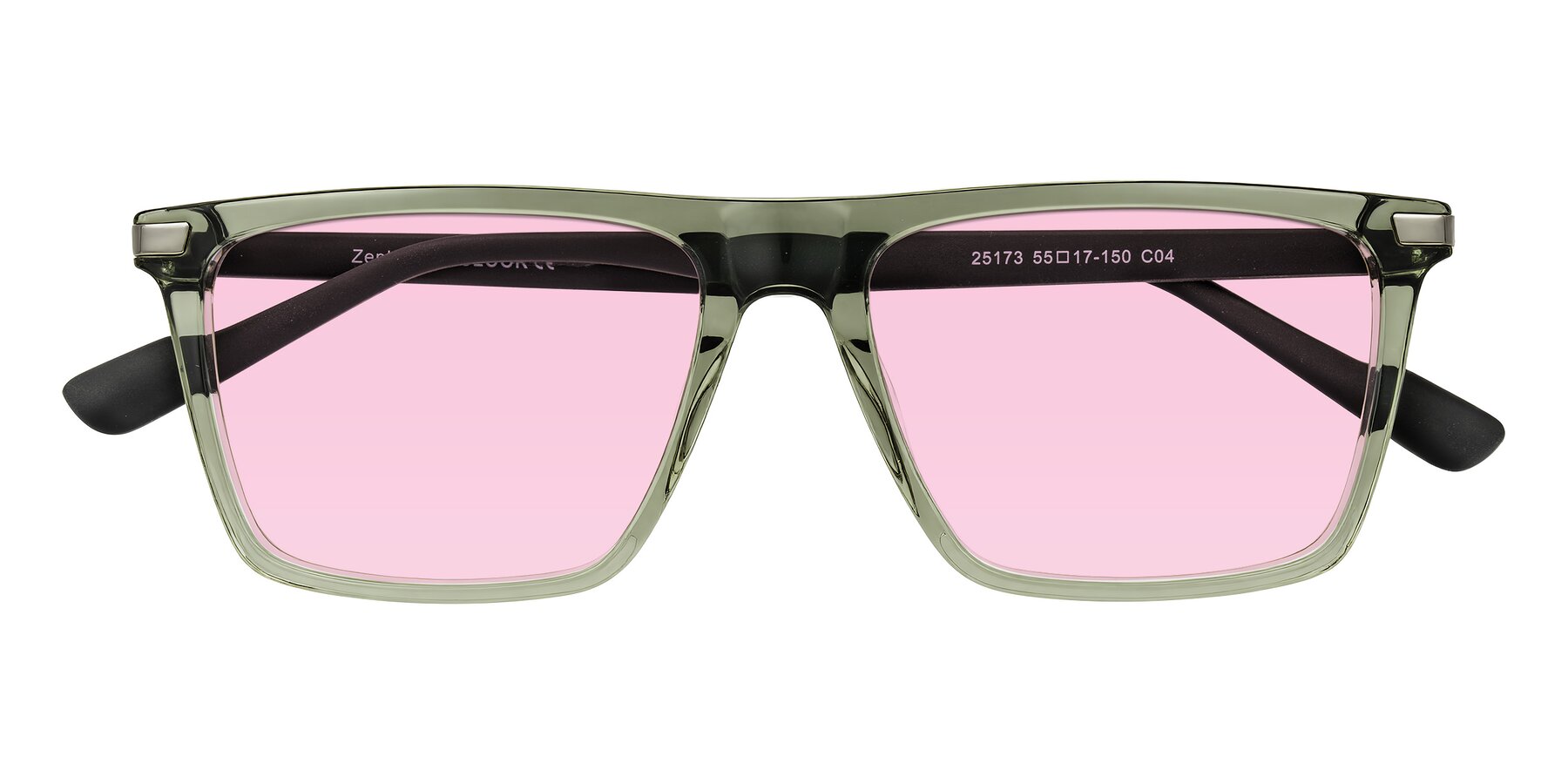 Folded Front of Zephyr in Transparent Green/Black with Light Pink Tinted Lenses