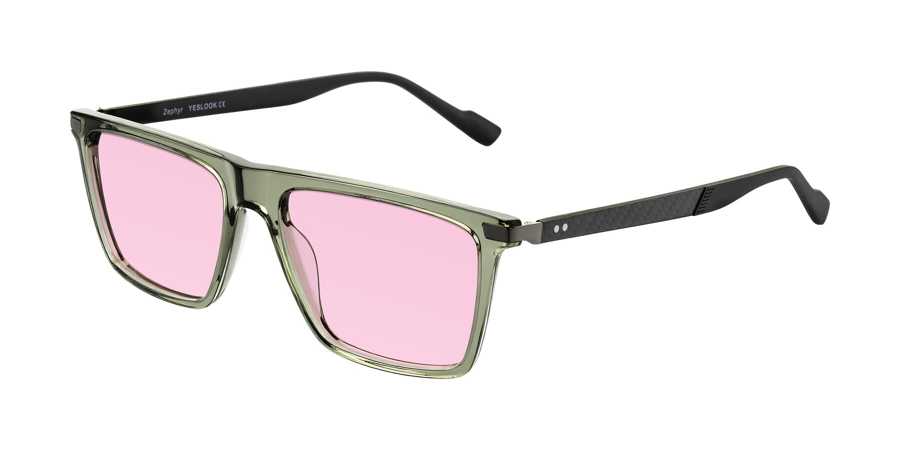 Angle of Zephyr in Transparent Green/Black with Light Pink Tinted Lenses