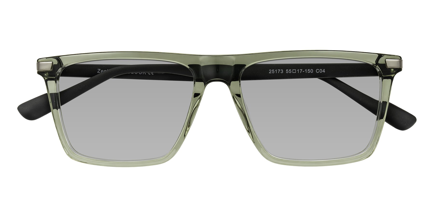 Folded Front of Zephyr in Transparent Green/Black with Light Gray Tinted Lenses