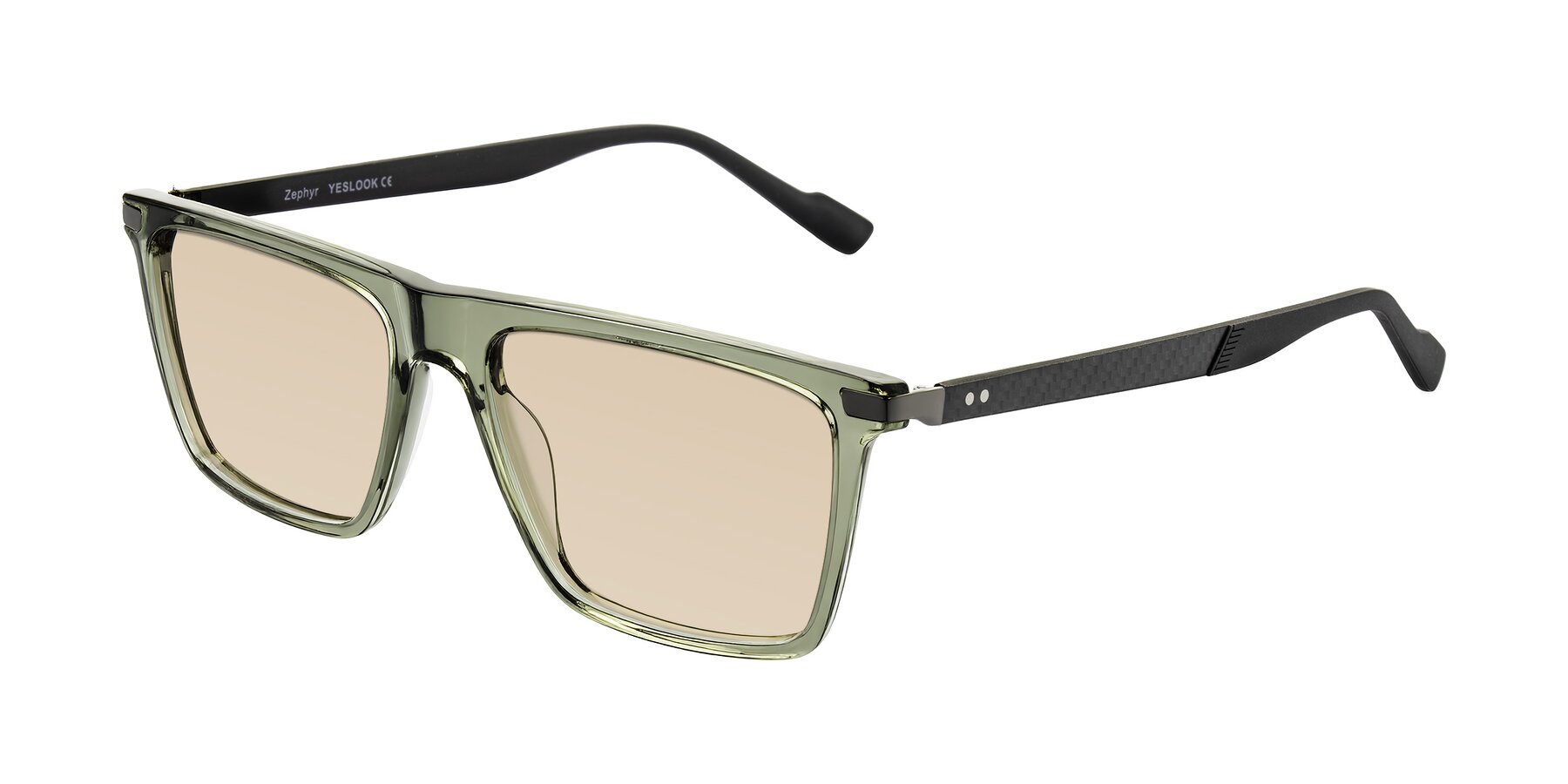 Angle of Zephyr in Transparent Green/Black with Light Brown Tinted Lenses