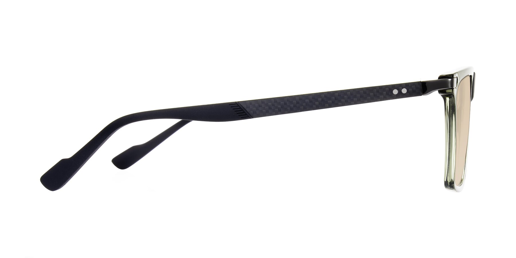 Side of Zephyr in Transparent Green/Black with Light Brown Tinted Lenses