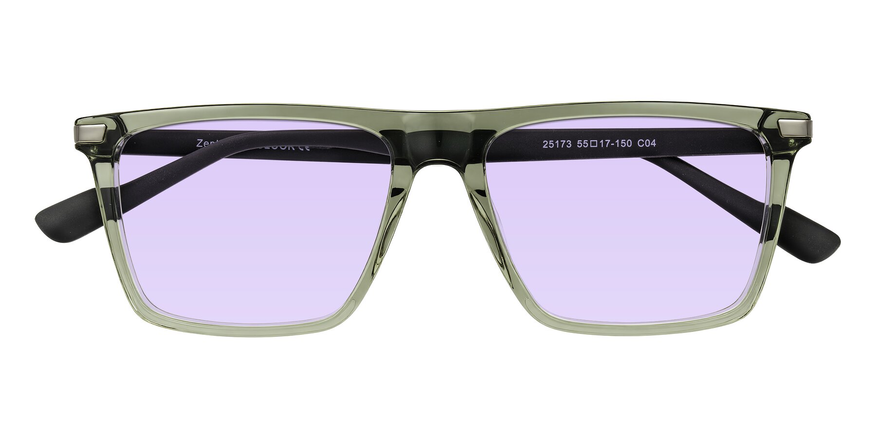 Folded Front of Zephyr in Transparent Green/Black with Light Purple Tinted Lenses