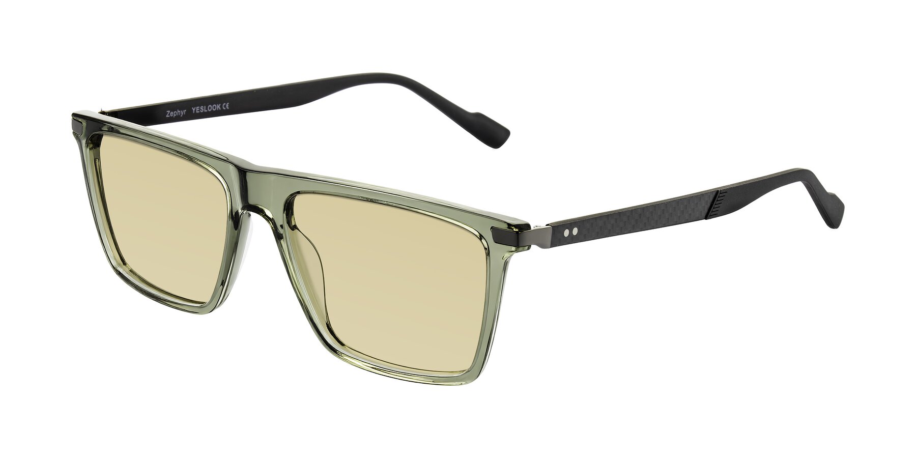 Angle of Zephyr in Transparent Green/Black with Light Champagne Tinted Lenses
